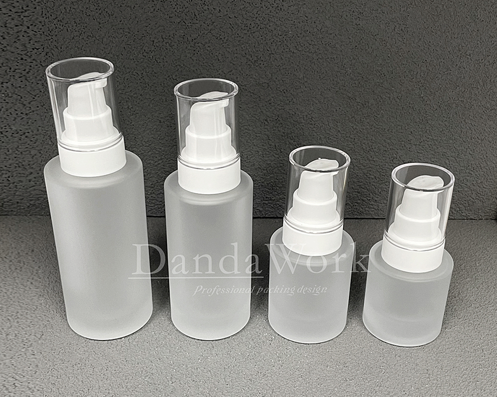 L直角霧面系列 玻璃瓶 (配件可更換) 30_50_100_200ml_PM-C33 霧面白色壓頭+透蓋 (2)